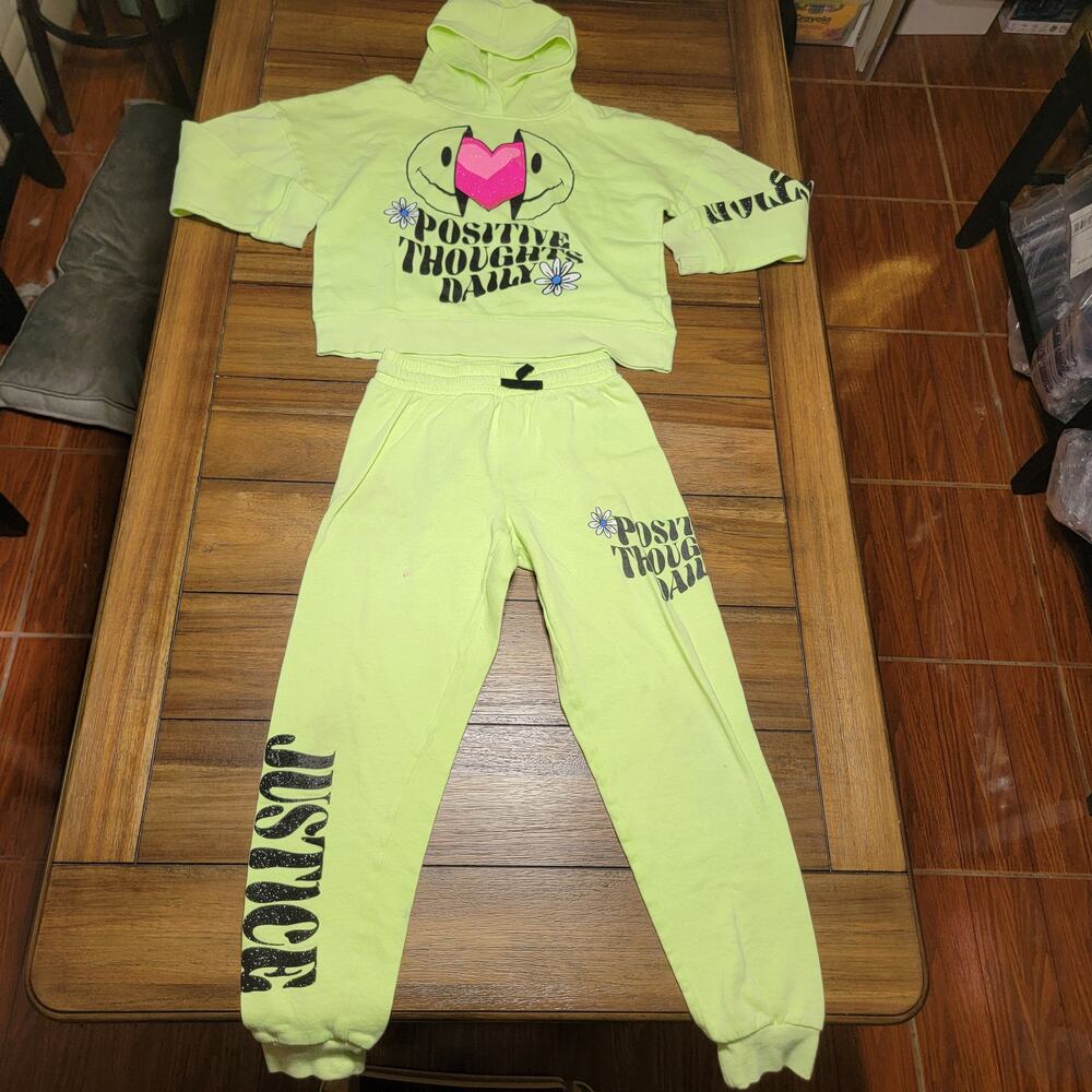 2Pc Justice LS Hoodie & Sweat Pants "Positive Thoughts Daily" - Size L (12/14)